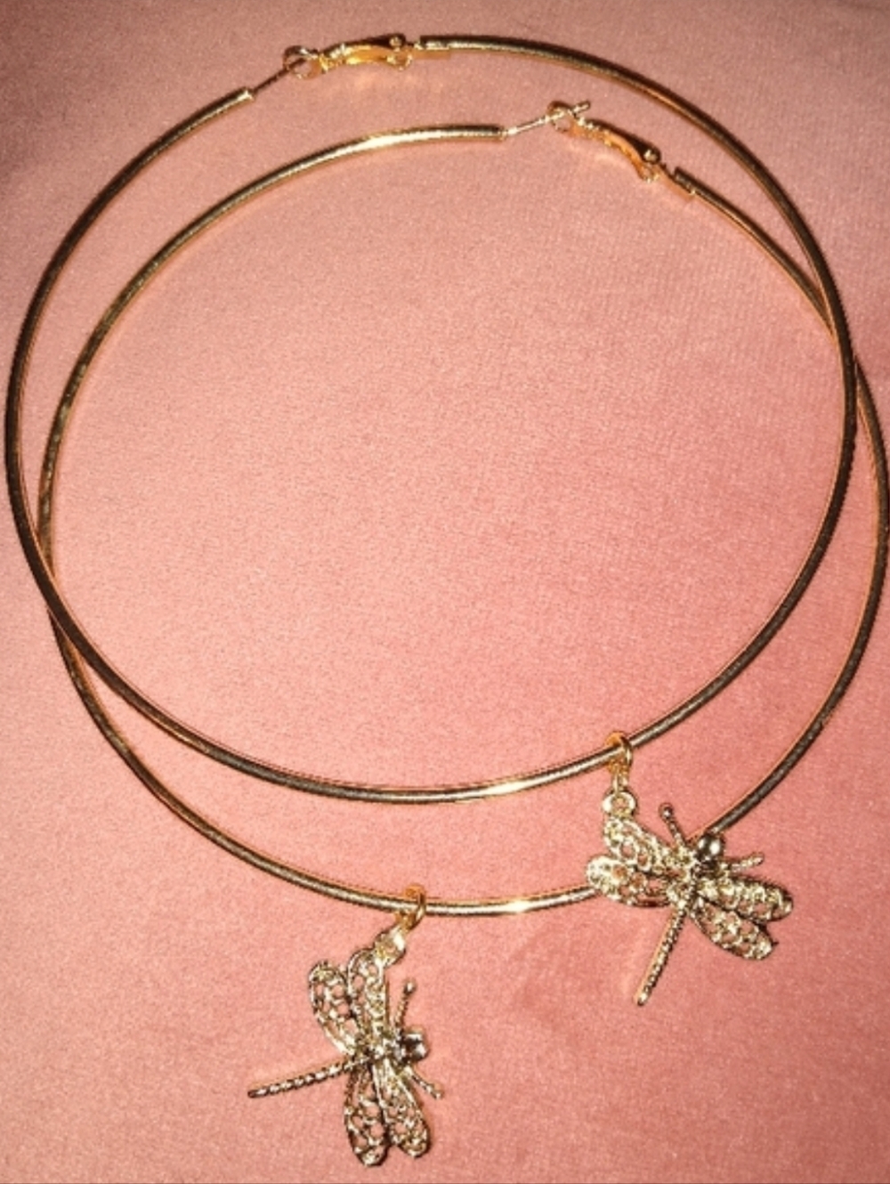 Huge Dragonfly Hoops Oversized Gold XL Hoop Earrings Dangle Charms Dragonflies